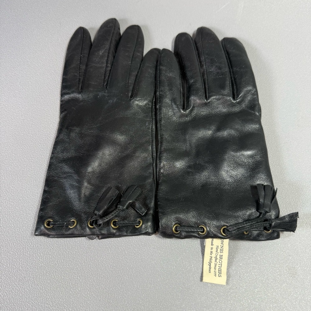 Vintage Black Leather Cashmere Lined Gloves